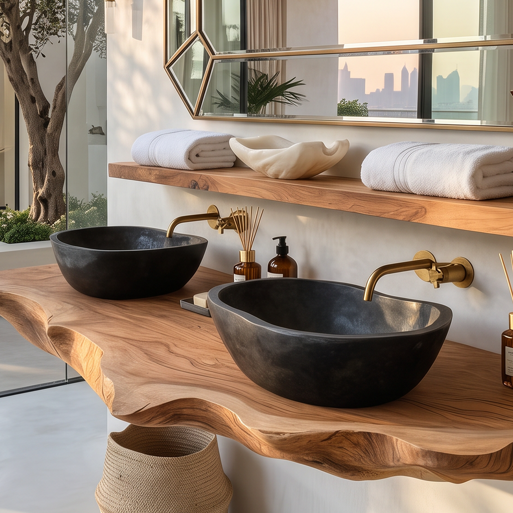 Wooden Vessel Sink, Handcrafted Solid Wood Bathroom Basin