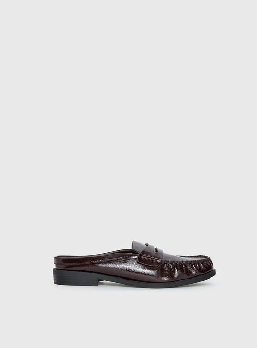 Faux Leather Slip On Loafers Cherry