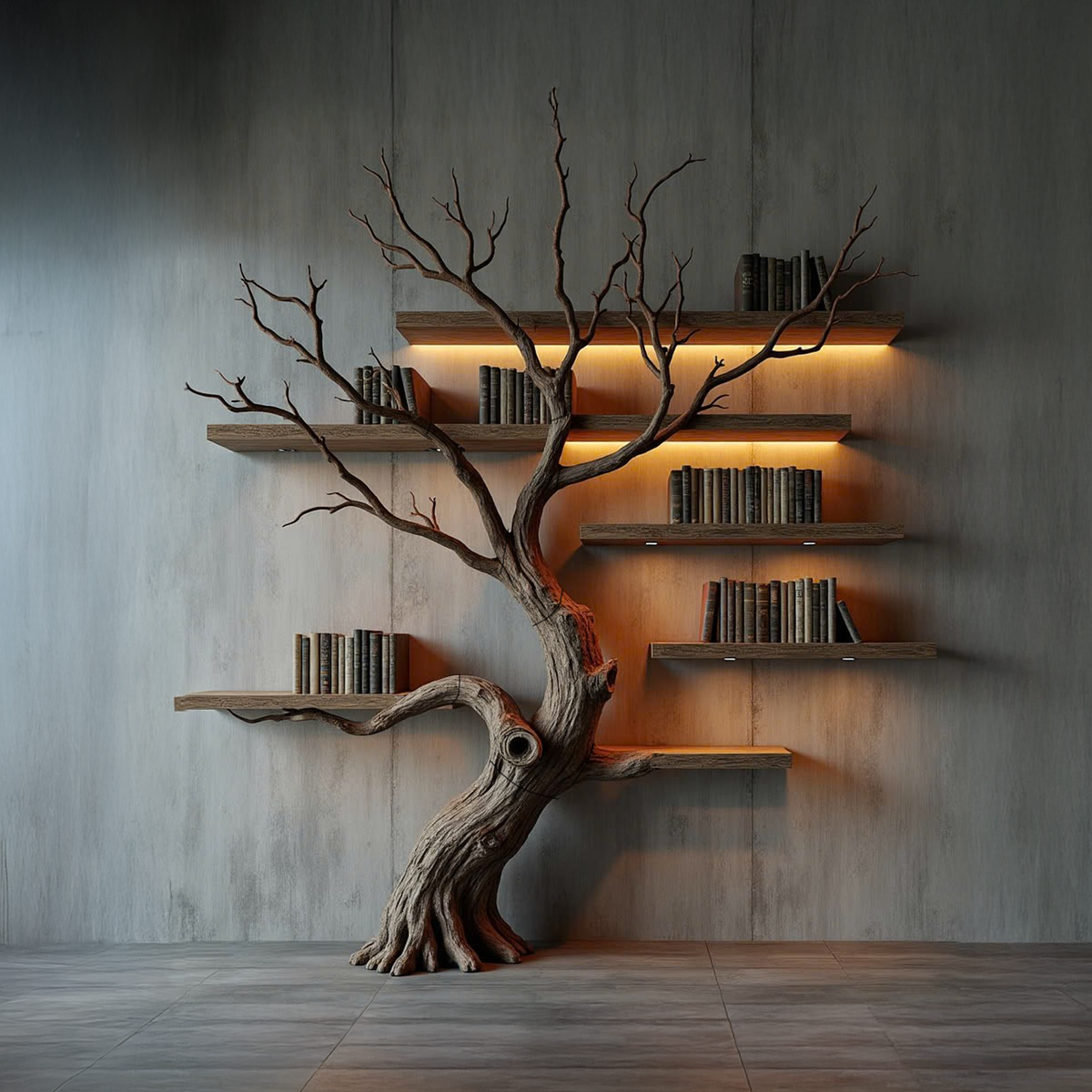Tree Wall Shelf, Handcrafted Wooden Floating Branch Bookshelf