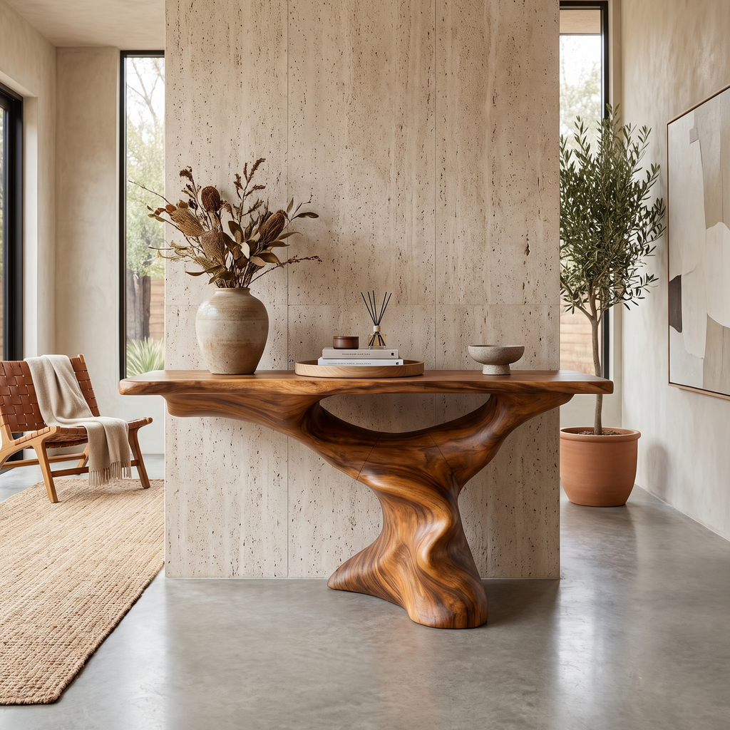 Mid Century Modern Console Table, Tapered Leg Solid Wood Entry Table