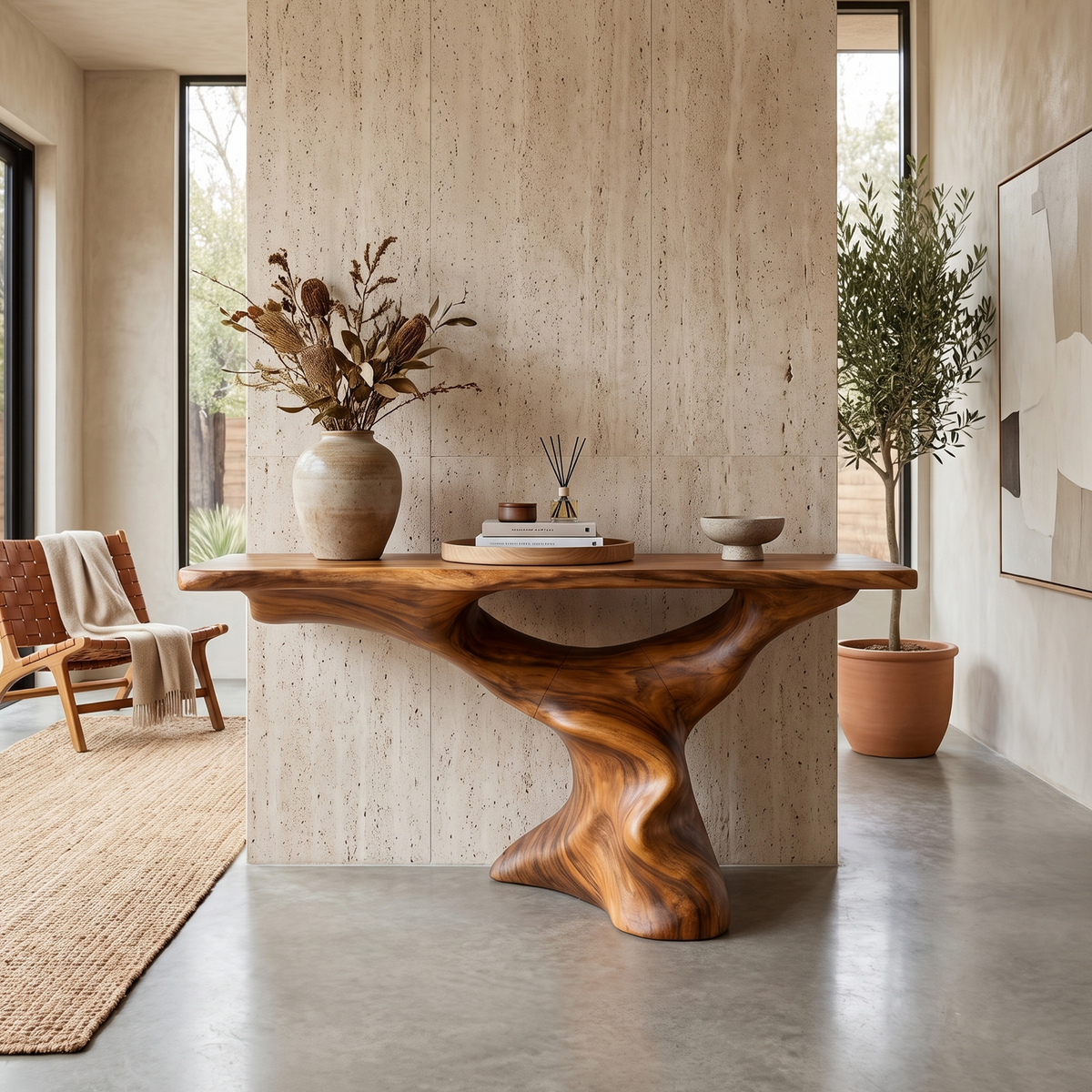 Mid Century Modern Console Table, Tapered Leg Solid Wood Entry Table