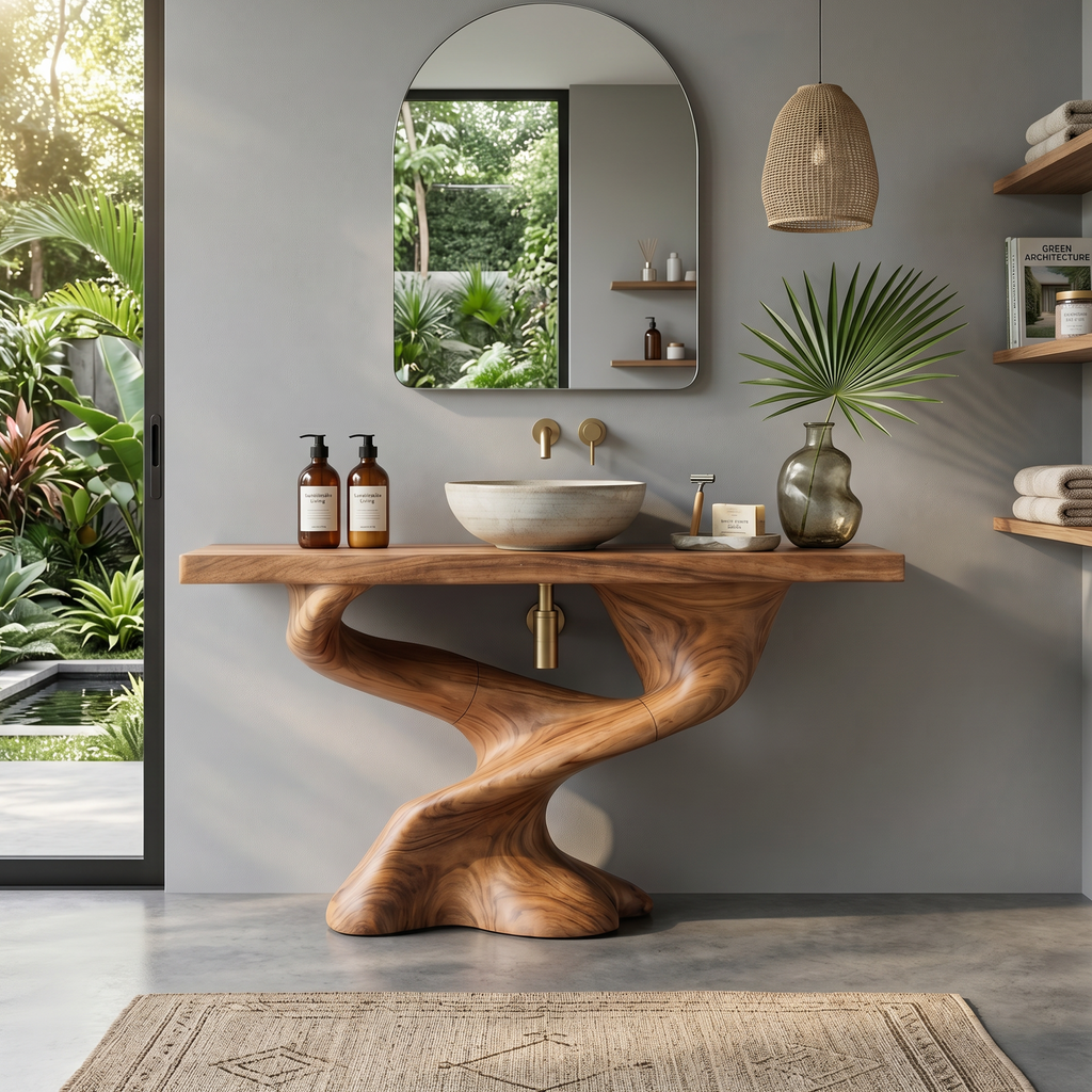 Solid Wood Bathroom Vanity, Handcrafted Live Edge Farmhouse Vanity
