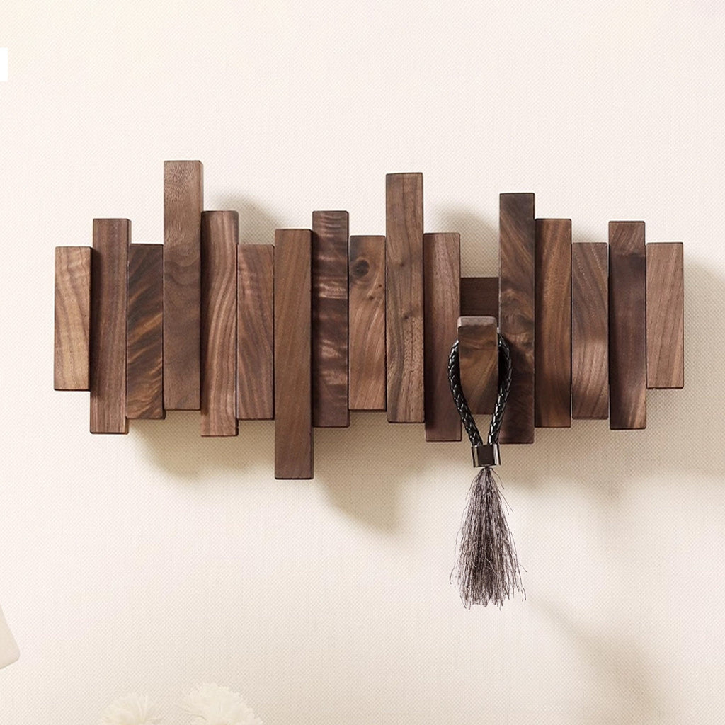 Piano Coat Hooks, Walnut or Oak Wall Rack for Coats & Keys