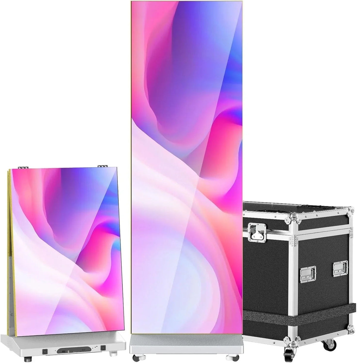 YCKJNB 80 inch P1.86 Flexible Spliceable LED Poster Display, Silver, 1-Pack Flight Case - P1.86