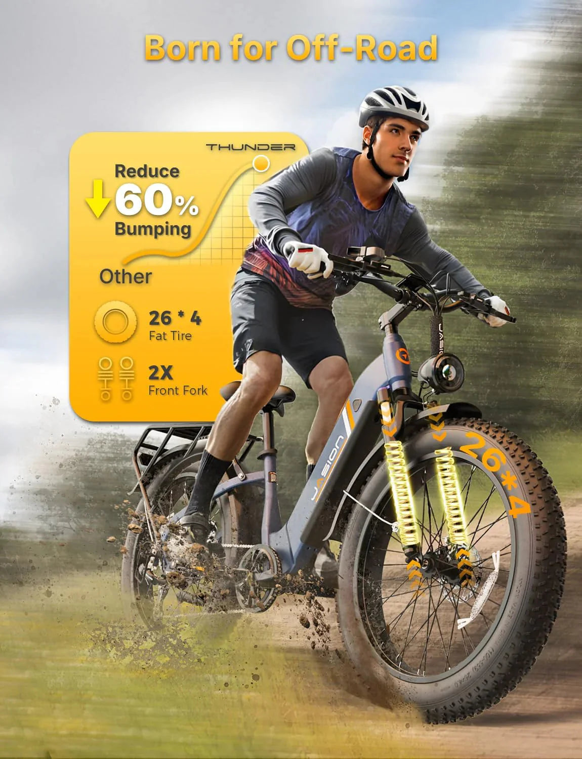 Jasion Electric Bike 1500W, 30+ MPH, 35-80 Miles, 26 in x 4 in Fat Tires - THUNDER