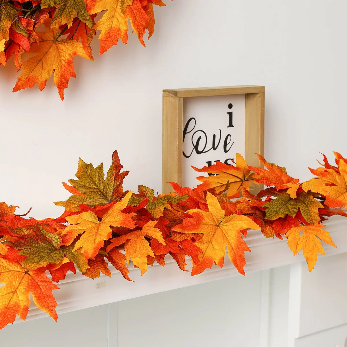 Thanksgiving LED Lighted Fall Maple Leaf Wreath And Garland, 24 in Wreath / 72 in Garland - 20 Clear Lights