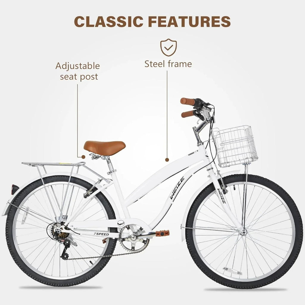 WEIZE 26 Inch 7-Speed High-Carbon Steel Beach Cruiser Bike
