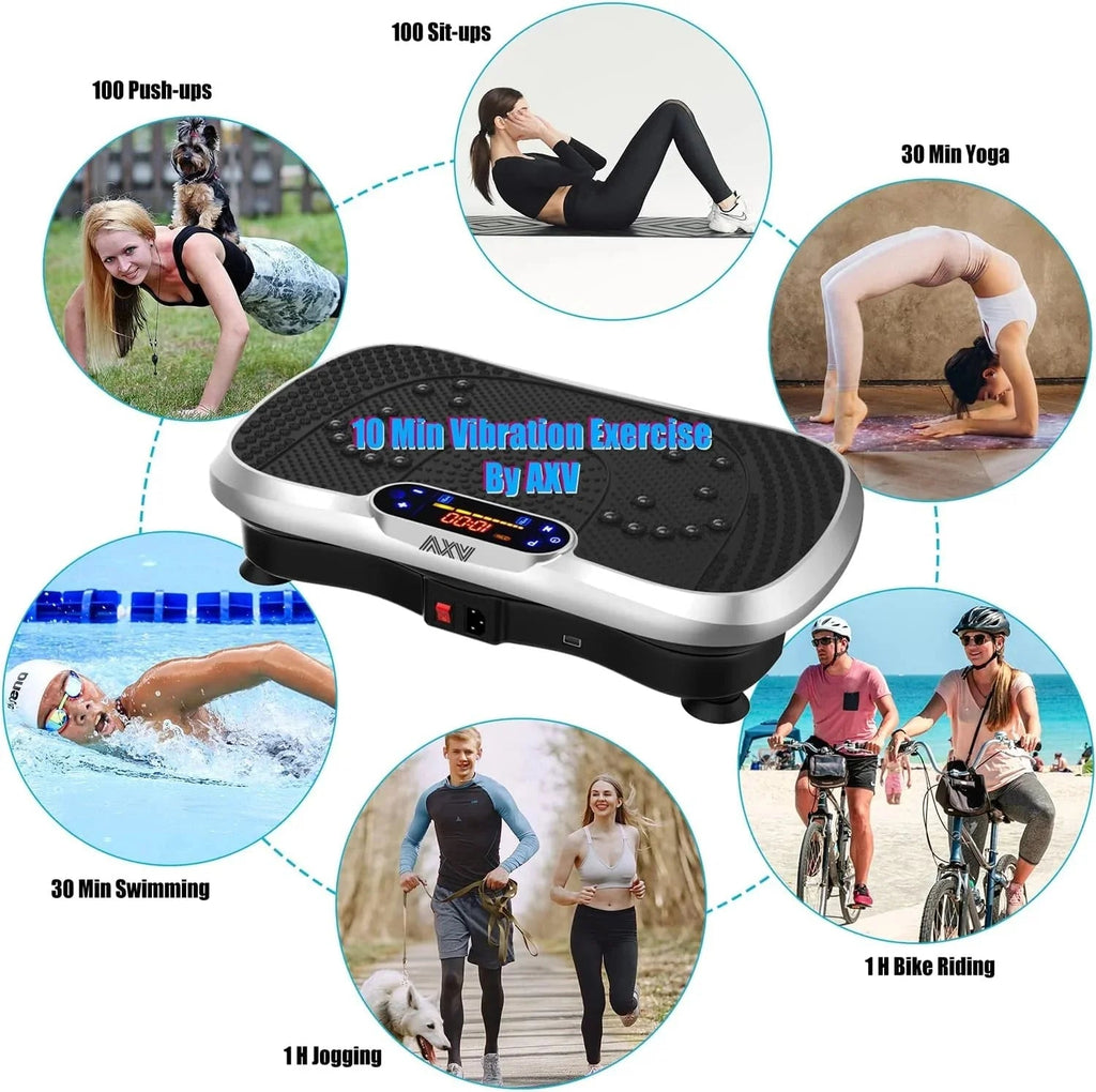 AXV Vibration Plate Fitness Platform, Gray, 2 Resistance Bands - Slim-Gray
