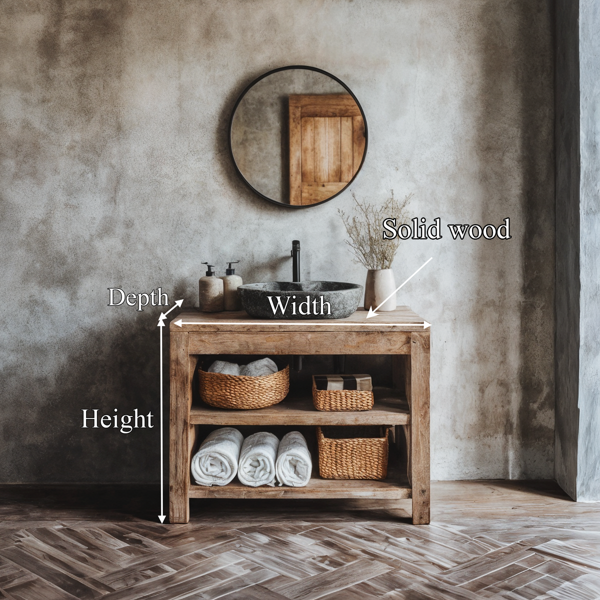 Custom Bathroom Vanity Cabinet, Live Edge Rustic Solid Wood