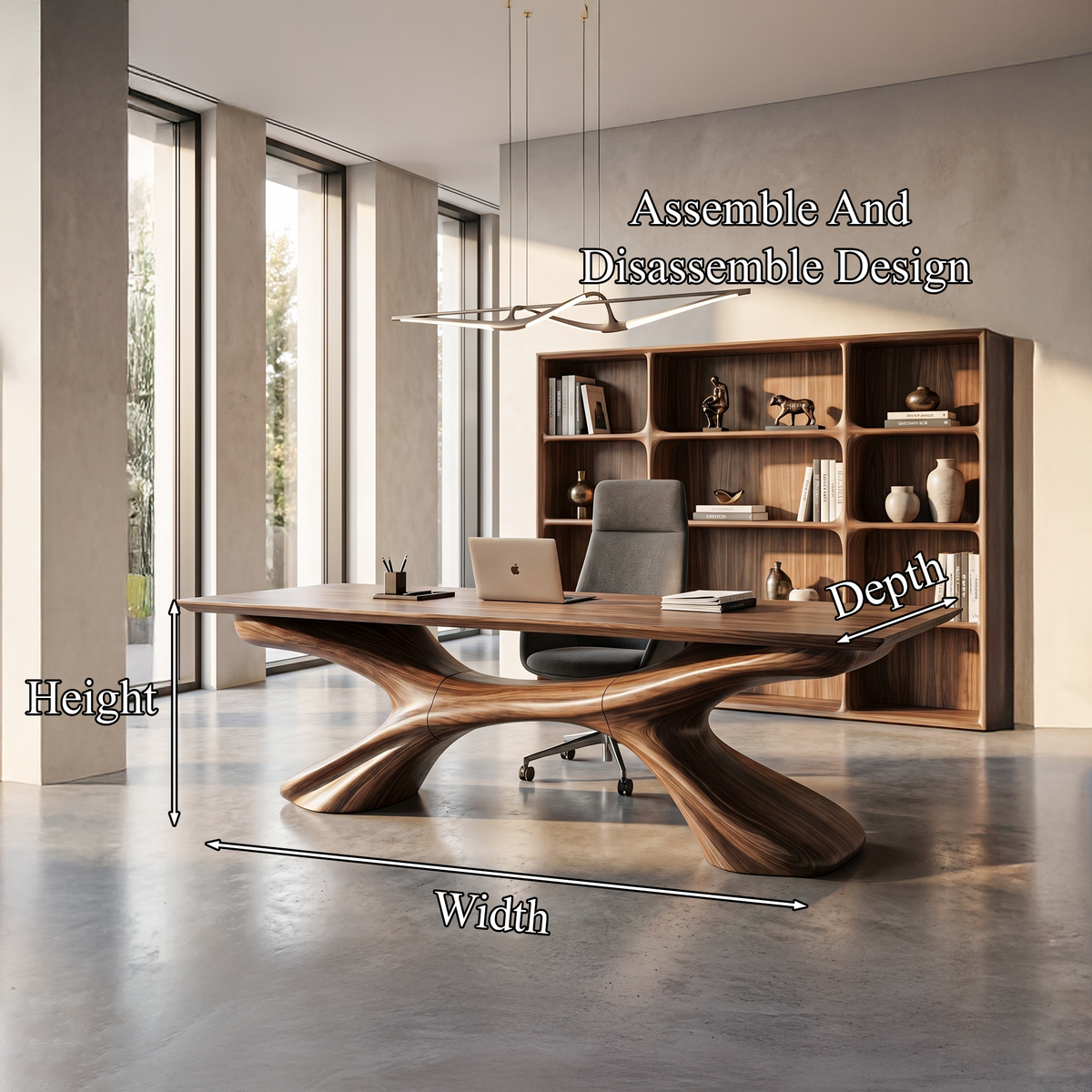 Executive Desk, Sculptural Solid Wood Home Office Writing Desk