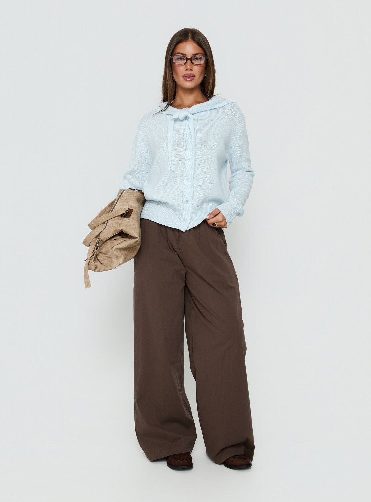 Scarf Tie Sweater Light Blue