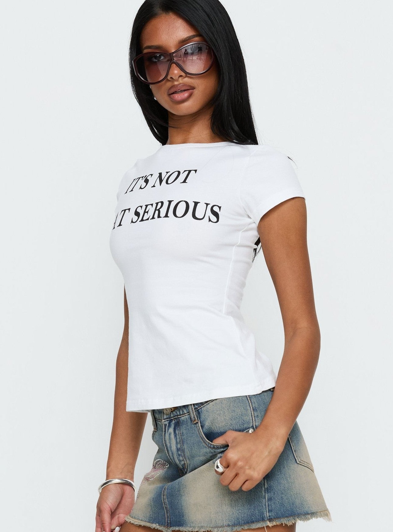 It's Not That Serious Graphic Baby Tee White / Black