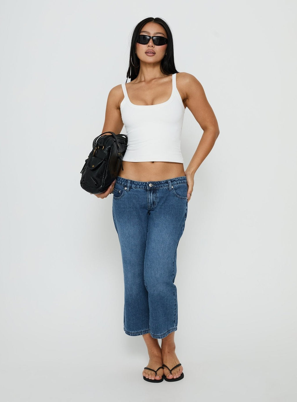 Hierarchy Low Rise 3/4 Length Jeans Mid Wash