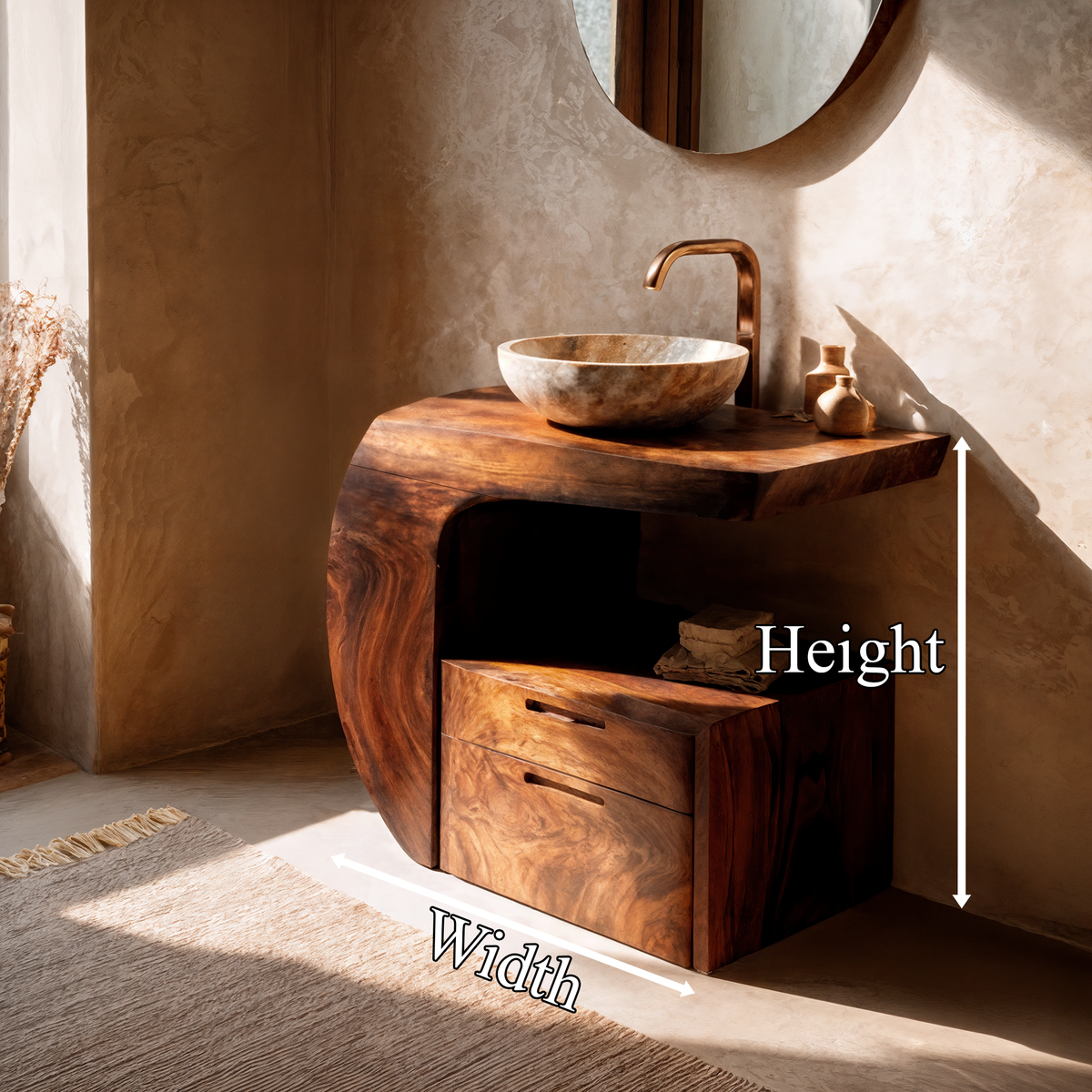 Bathroom Vanity with Storage, Modern Organic Natural Wood Sink Console