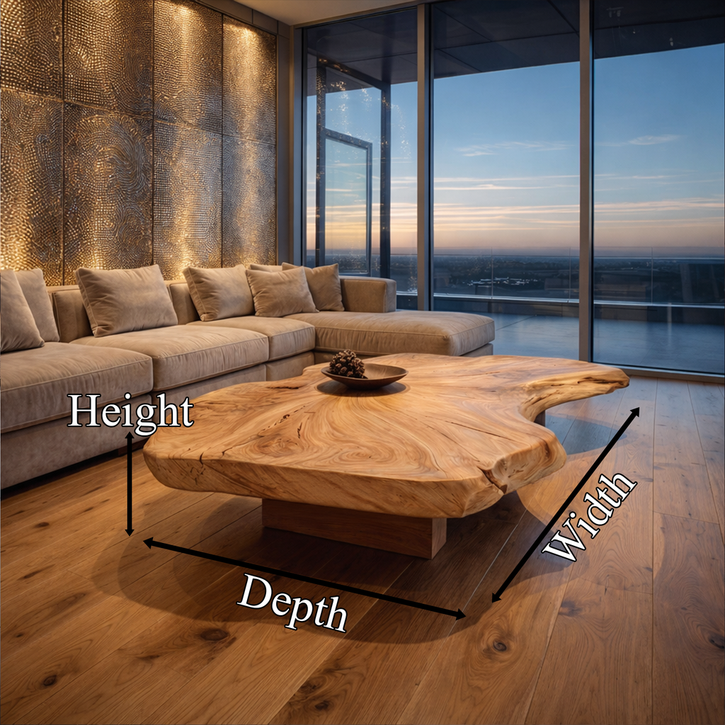 Organic Live Edge Coffee Table, Solid Wood Slab for Family Room