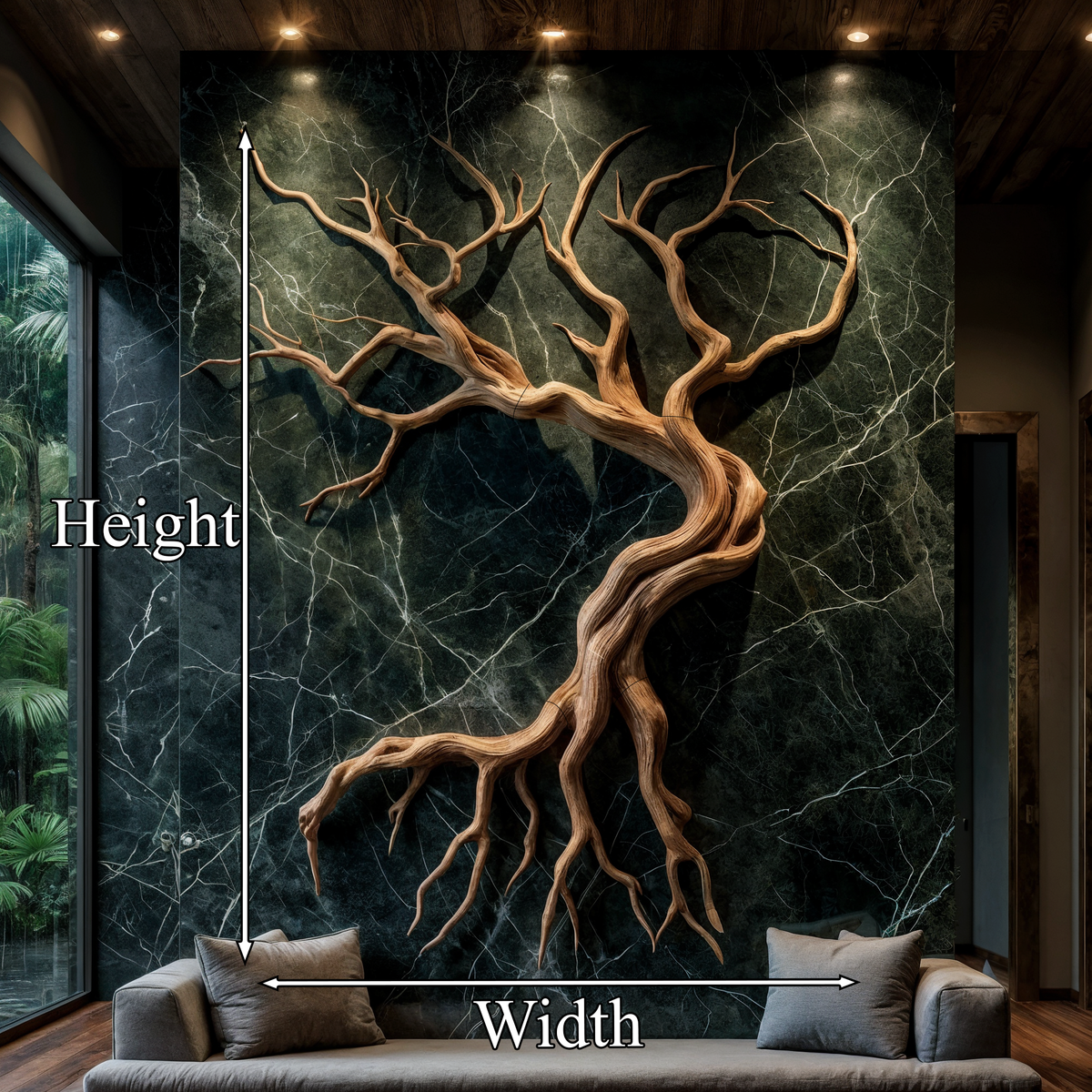 Tree Branch Wall Sculpture, Carved Hand and Clover Wood Wall Art