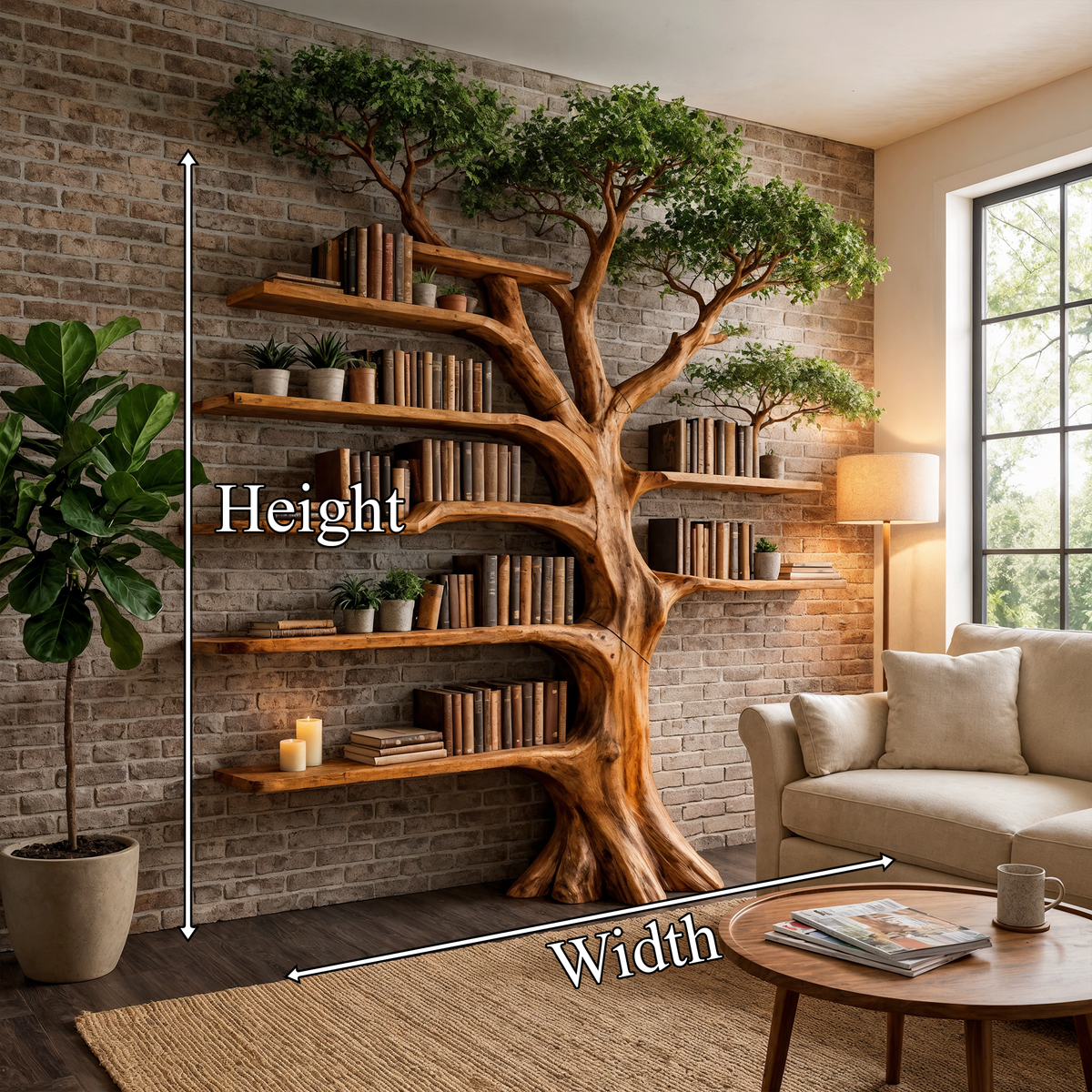Tree Bookcase with Built-In Reading Bench, Nature Inspired Display
