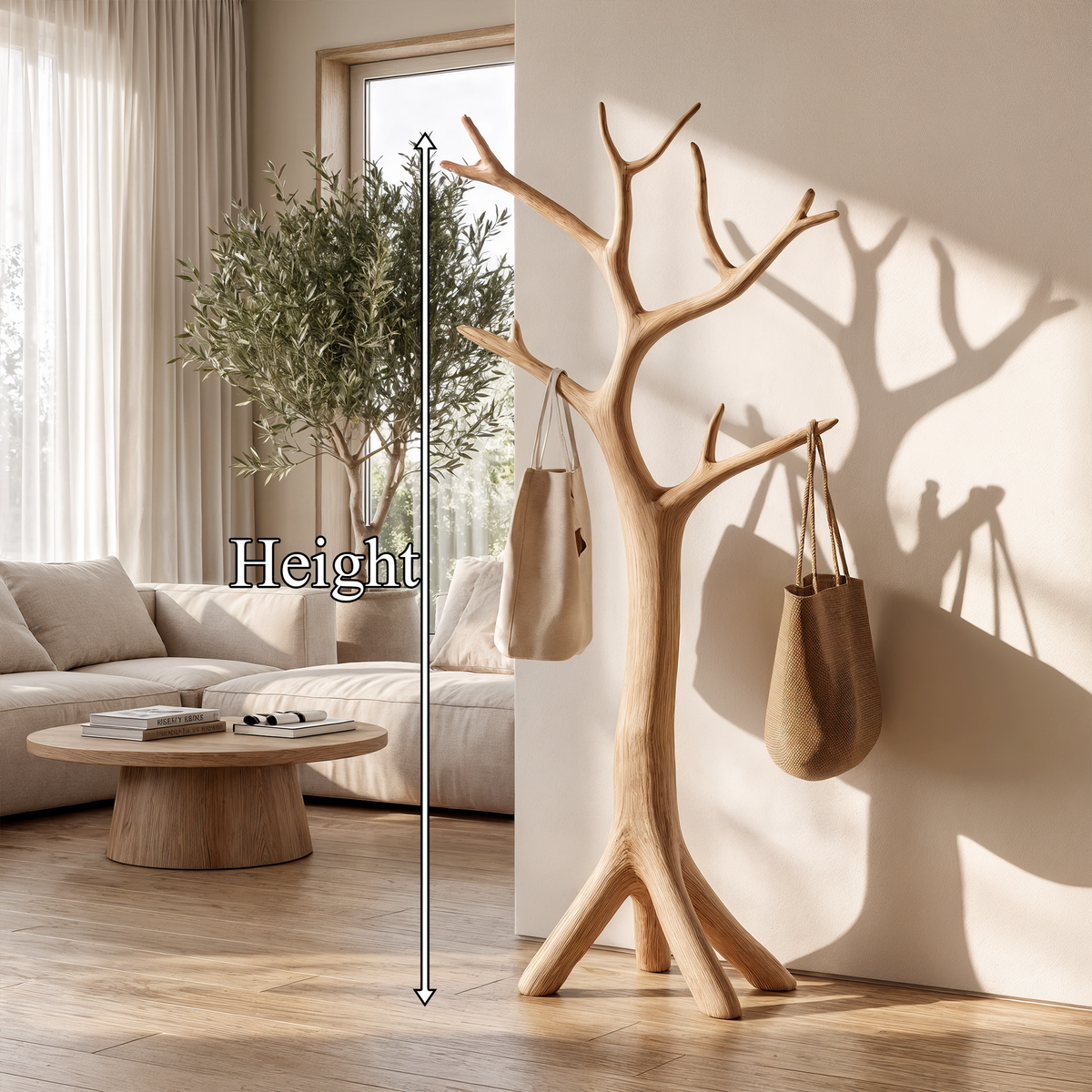 Mid Century Coat Rack, Natural Branch Wood Coat Tree for Bedroom