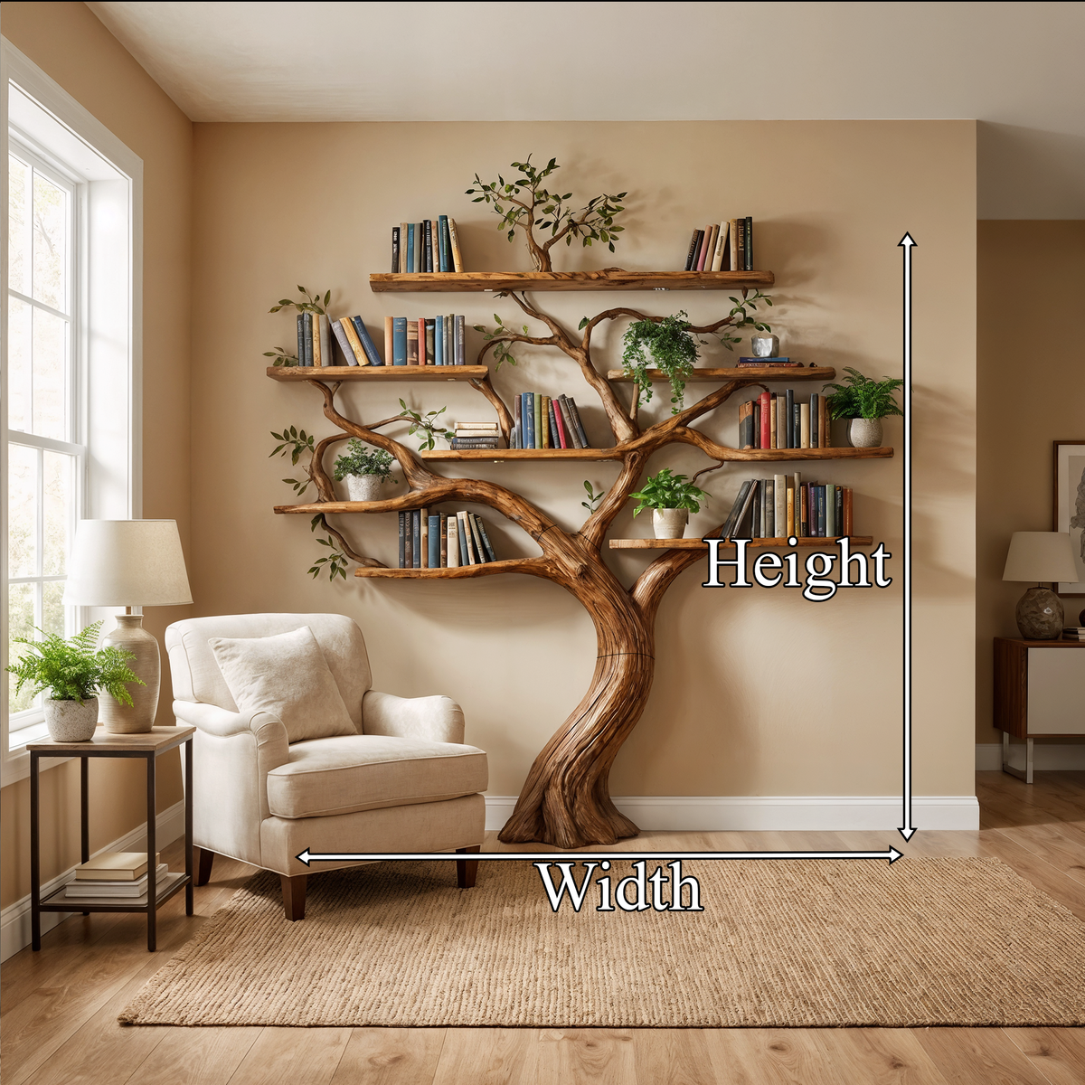 Large Tree Bookshelf, Organic Modern Solid Wood Branch Bookcase