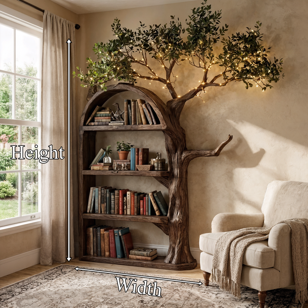 Rustic Tree Bookshelf, Wall Mounted Branch Display for Living Room