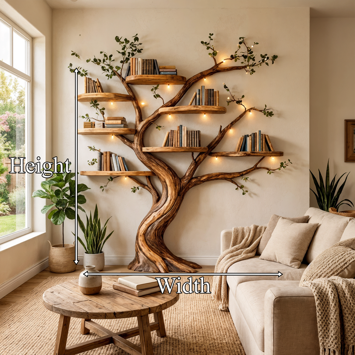 Organic Tree Bookshelf Sculptural Branch Wall Display for Living Room