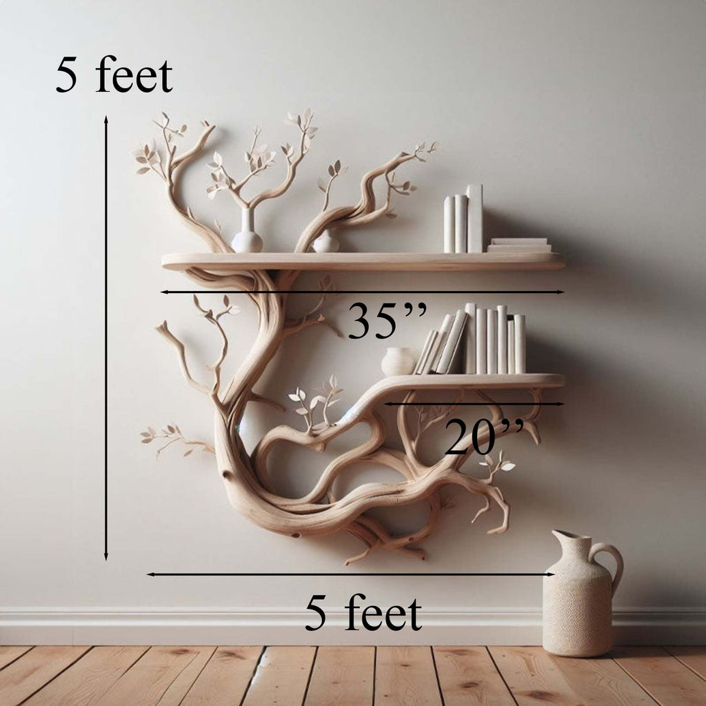 Tree Branch Floating Shelf, Driftwood Style Wall Bookshelf in Natural
