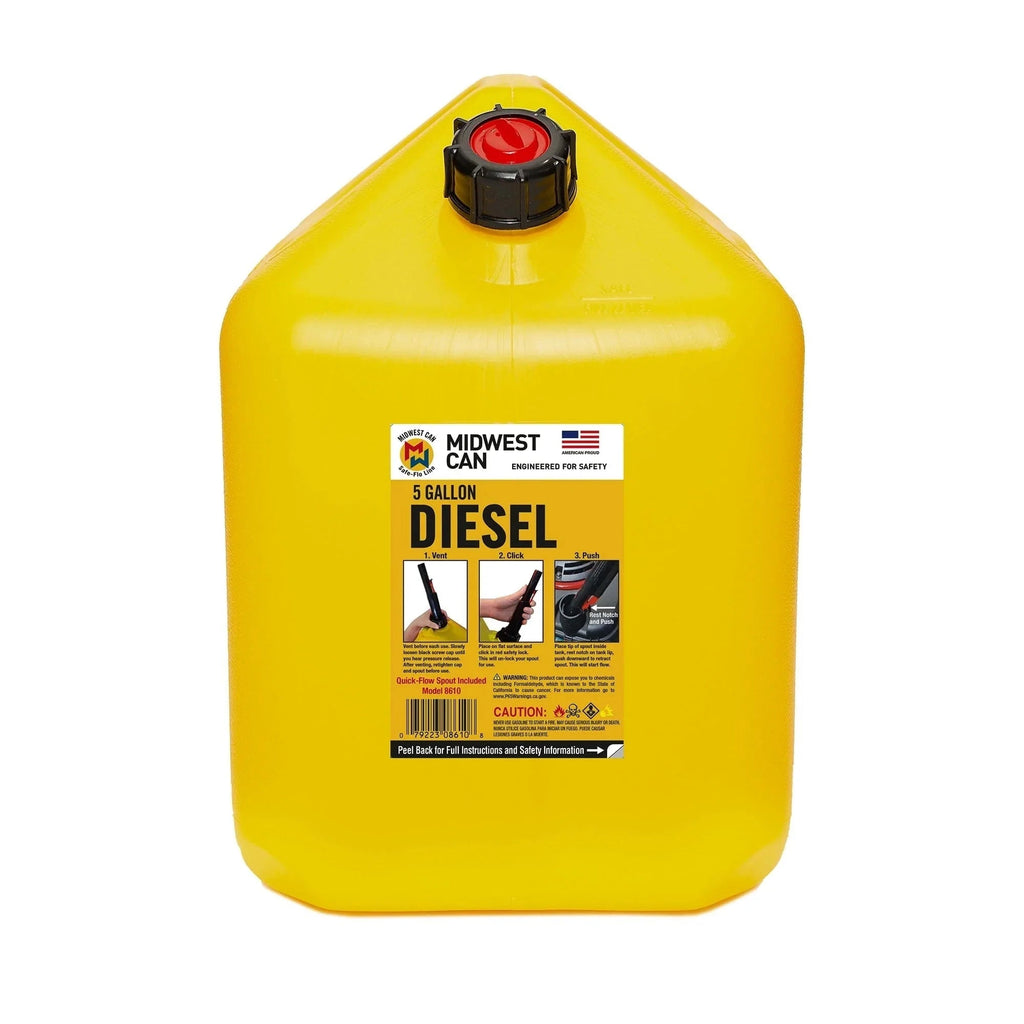Midwest Can Company 5 Gallon Diesel Fuel Container With Auto Shut Off, HDPE, 4 Pack - 4XMC-8610
