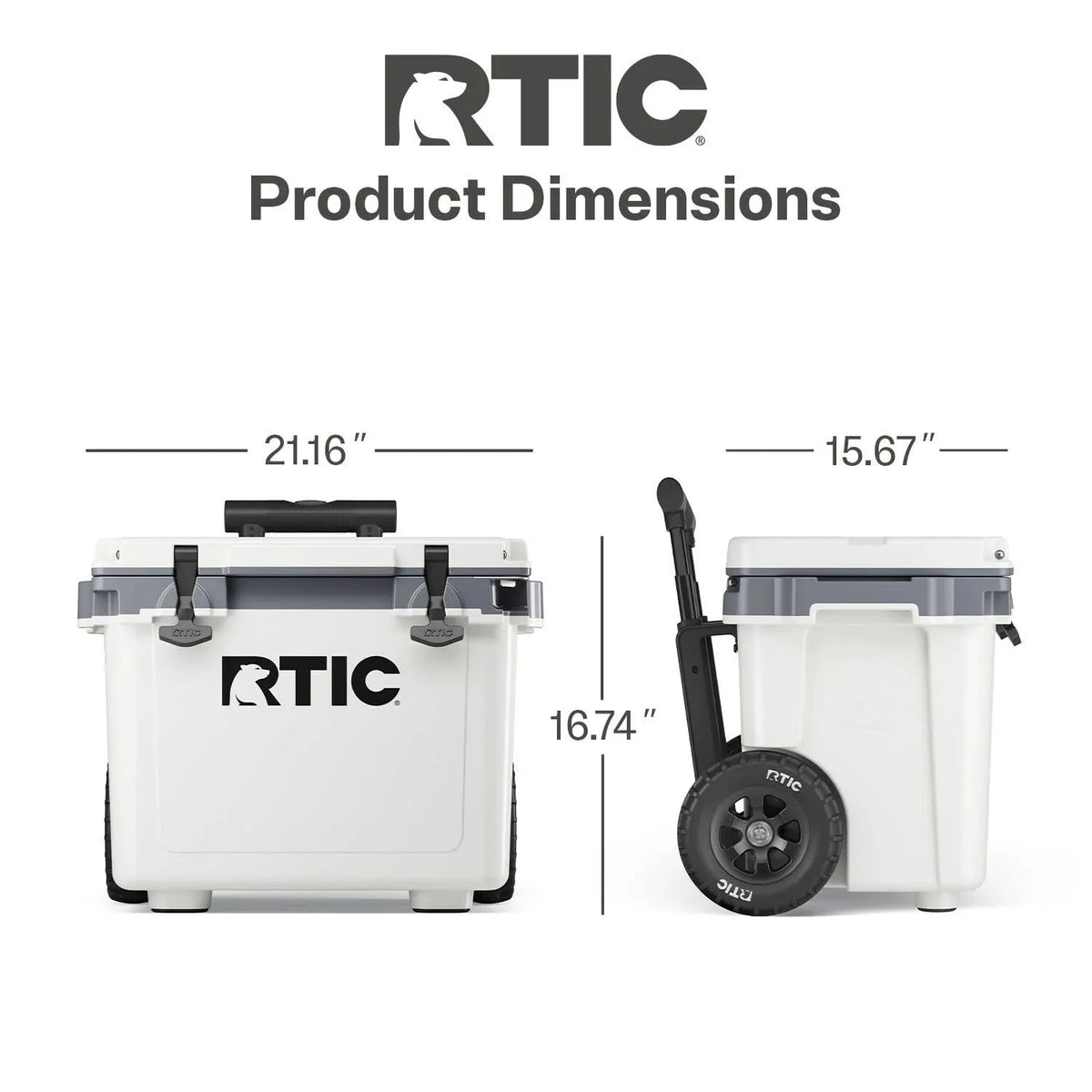 RTIC Ultra-Light Wheeled Hard-Sided Cooler, 22 QT, Fits 28 Cans or 6 Wine Bottles, White & Grey