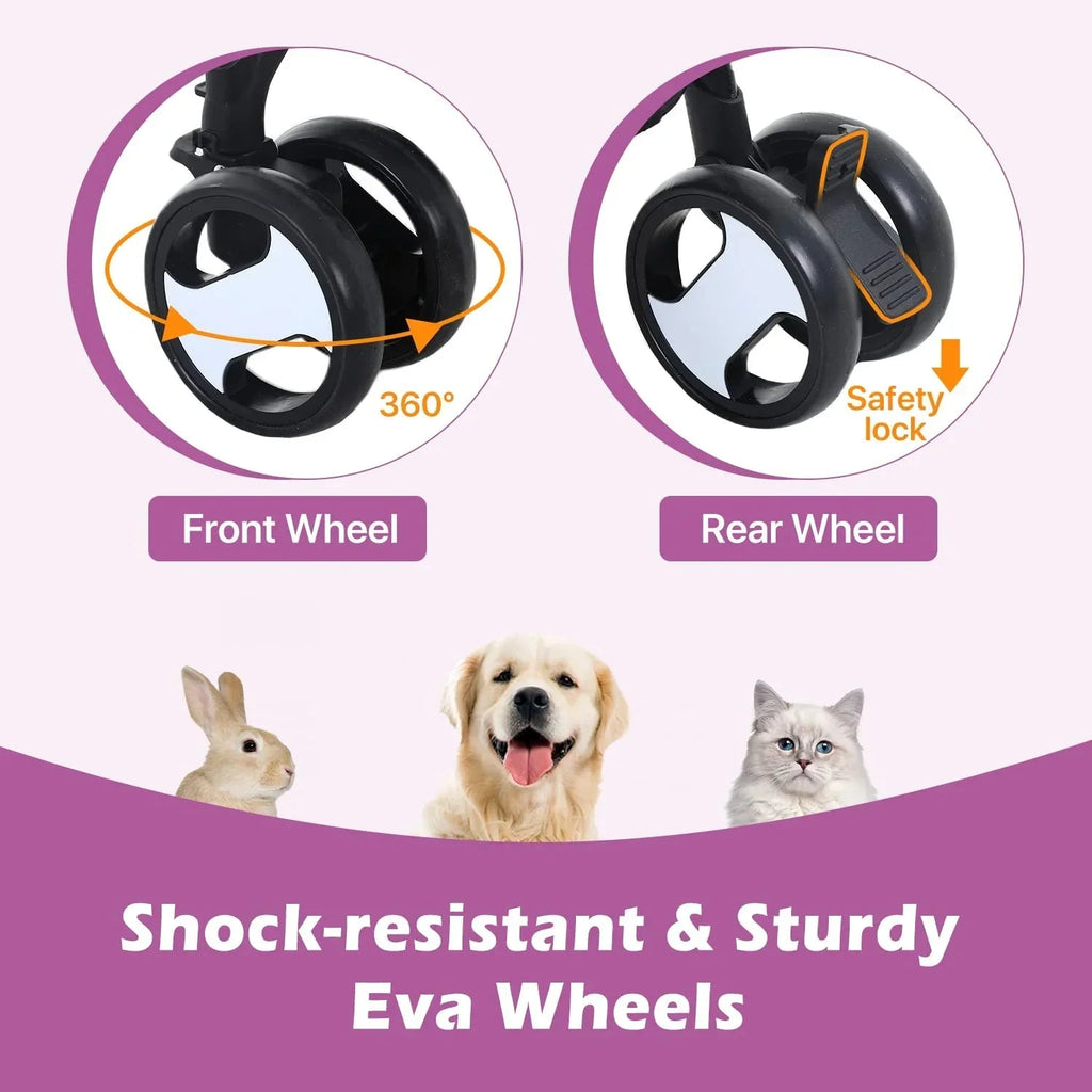 NiamVelo 3-in-1 Detachable Pet Stroller With 4 Wheels, Purple