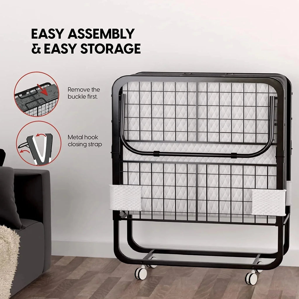 EconoHome Folding Bed With 5-Inch Memory Foam Cot Mattress, 75x31 - Portable Rollaway Bed