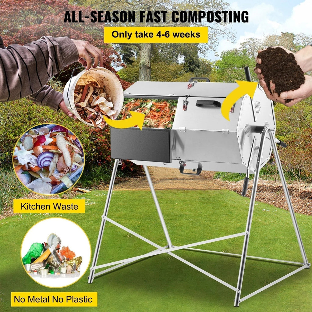 33 Gallon Steel Outdoor Dual-Chamber Compost Tumbler Bin