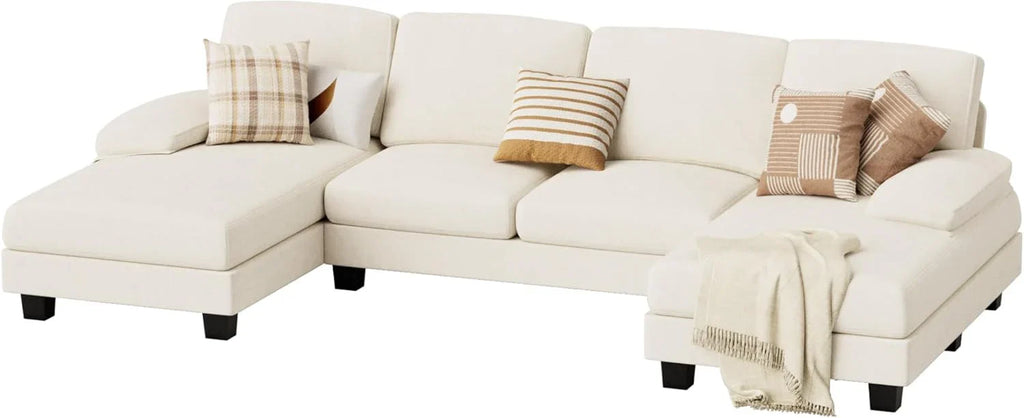 U-Shaped Sectional Sofa, 4 Seat Chenille Grey, 44.1in D x 110.2in W x 15.7in H
