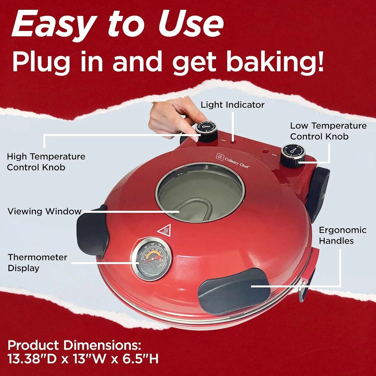 Electric Pizza Oven With Ceramic Stone, 1200W, 12 in Capacity - CCPP1200
