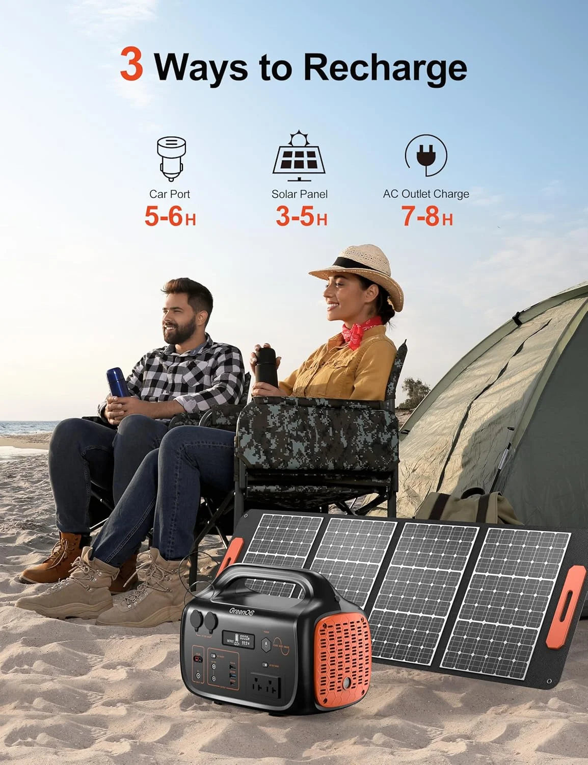 GreenOE Portable Power Station 1000W 1024Wh With 100W Solar Panel