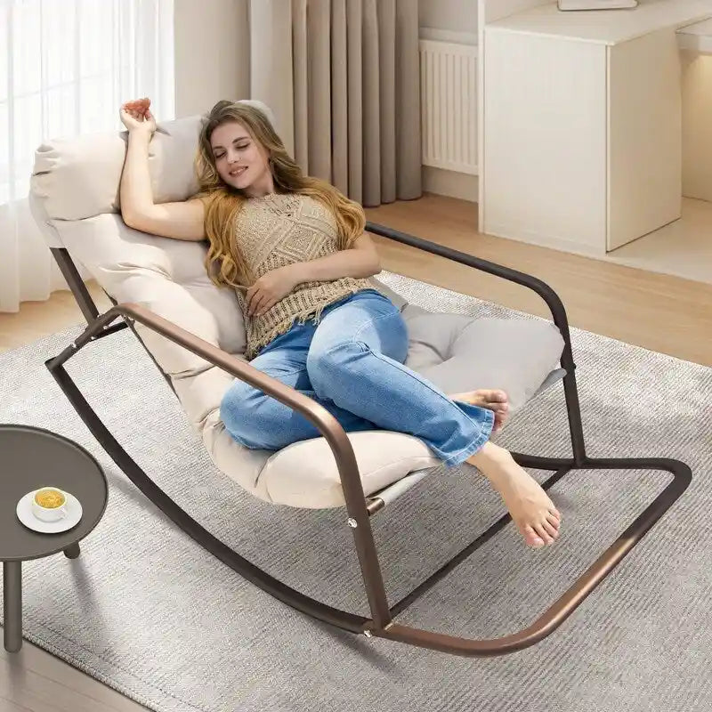 Oversized Outdoor Rocking Lounge Chair With Water-Resistant Cushions, 450 lbs Capacity