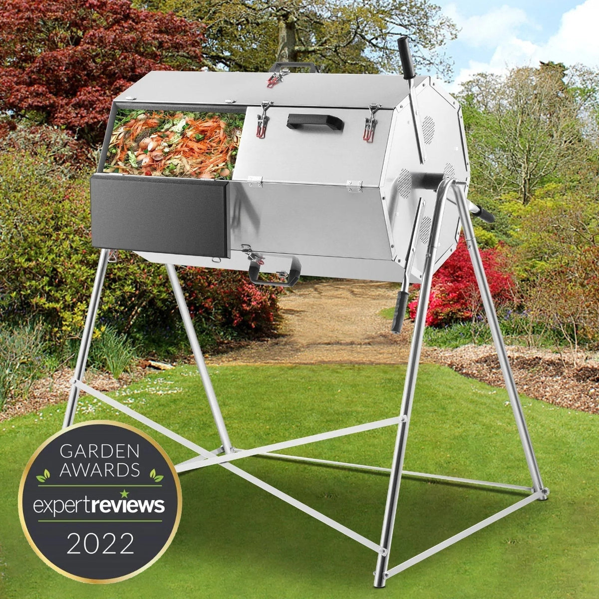 33 Gallon Steel Outdoor Dual-Chamber Compost Tumbler Bin