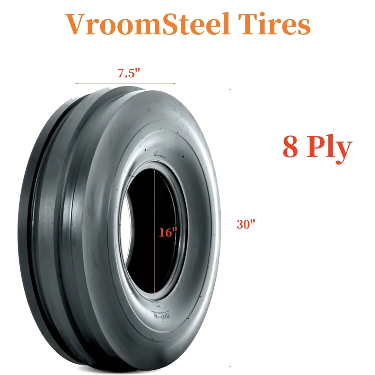 7.50-16 TL Tractor Tire, 8-Ply, Black