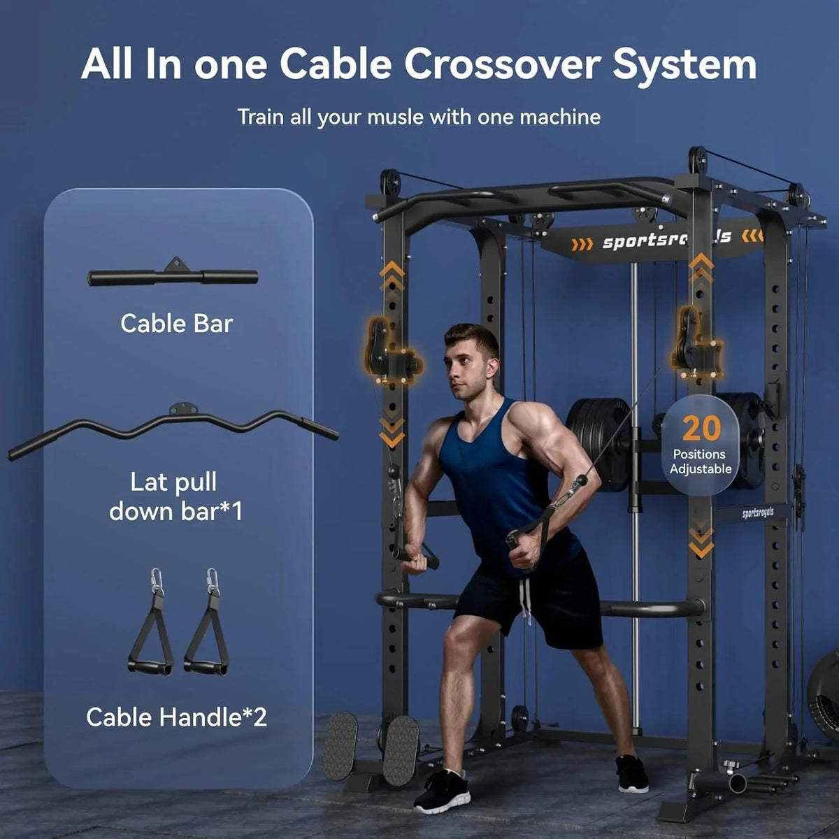 Sportsroyals Power Cage With Adjustable Cable Crossover System, 1600 lbs, Red, 61.6 x 56.0 x 82.6 in - Power Cage