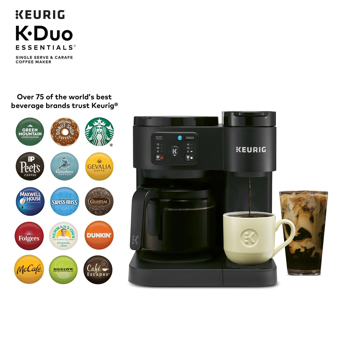 Keurig K-Duo Essentials Hot & Iced K-Cup Pod Coffee Maker & Carafe, 72 oz, Moonlight Grey