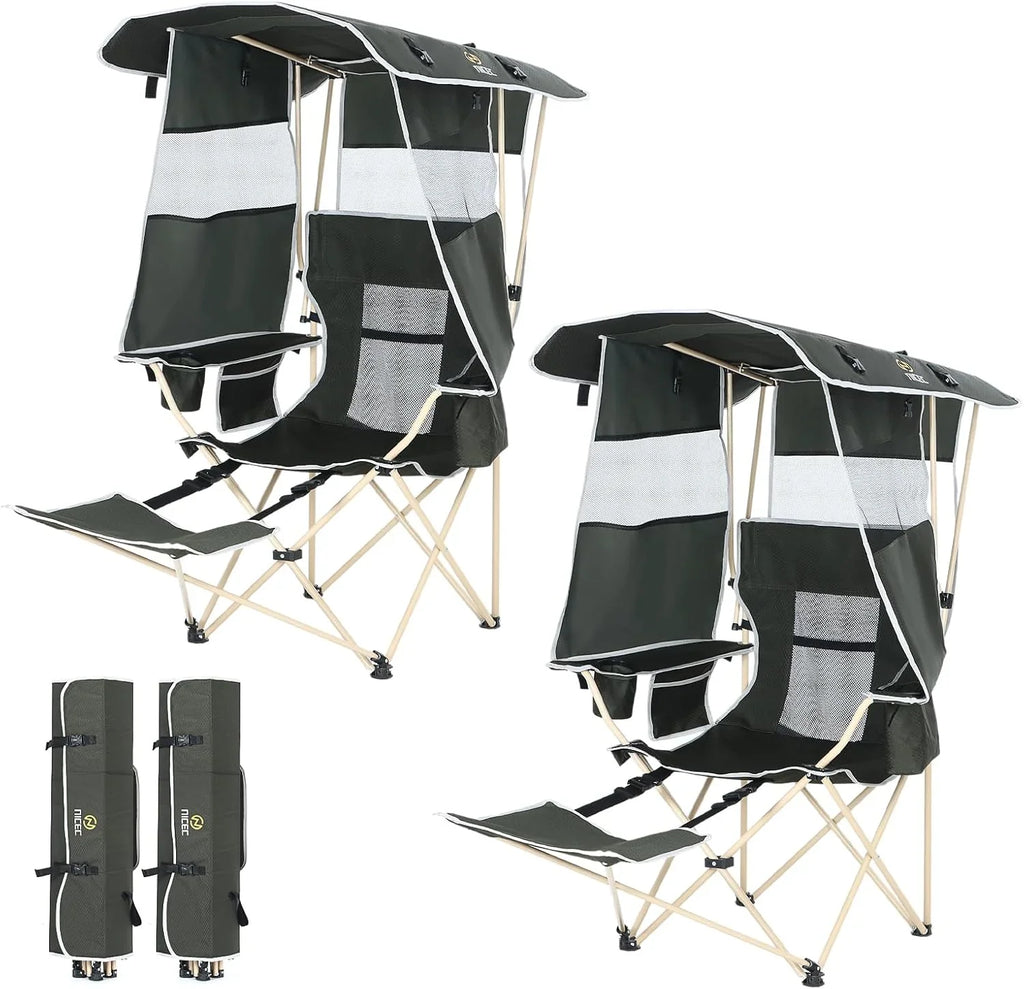 Nice C Canopy Camping Chairs 2-Pack Green With Footrest