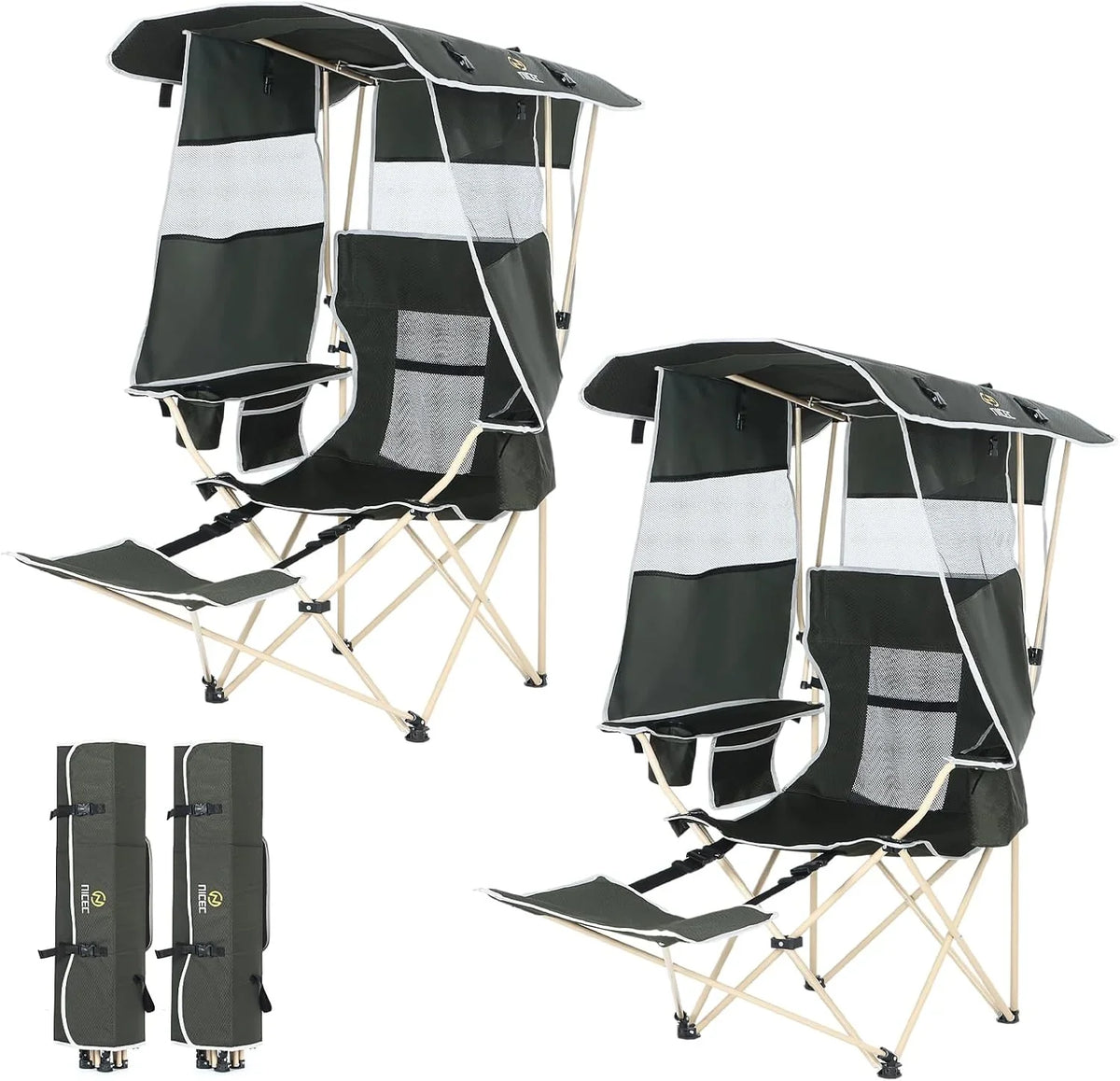 Nice C Canopy Camping Chairs 2-Pack Green With Footrest