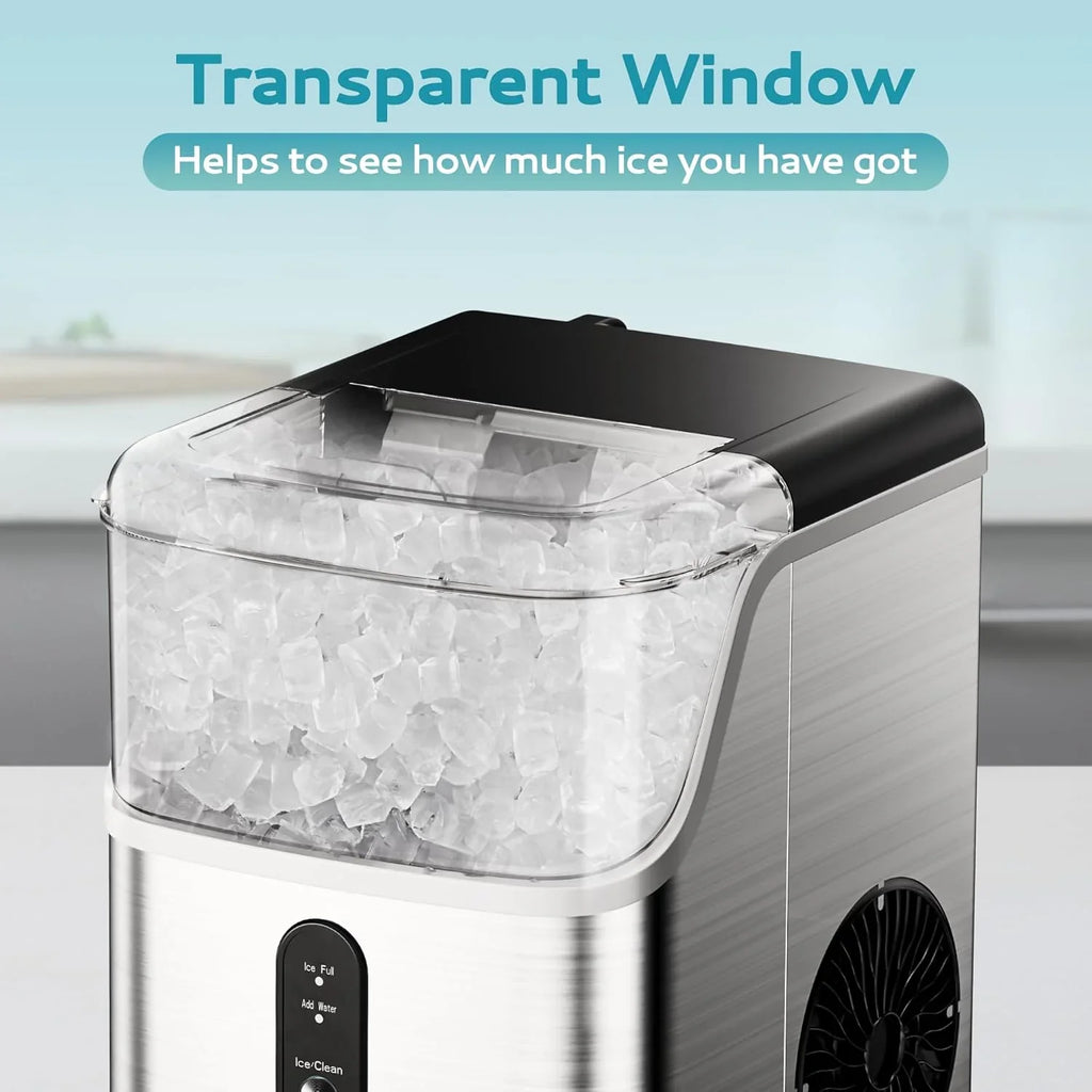 Euhomy Countertop Nugget Ice Maker, 35 Pounds/24-Hour, 1.1L, Stainless Steel, Silver - 11.02in D x 9.06in W x 12.6in H
