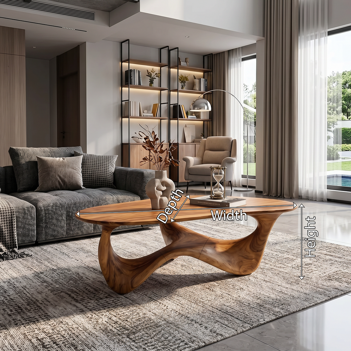 Live Edge Coffee Table, Rustic Solid Wood Low Table for Living Room