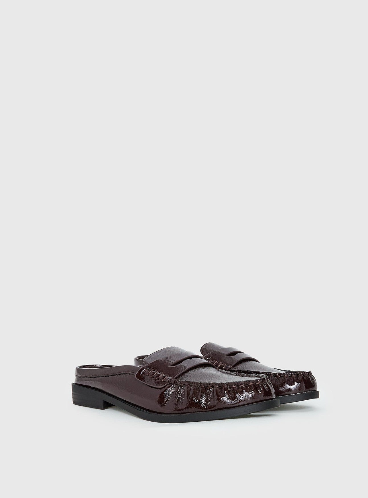 Faux Leather Slip On Loafers Cherry