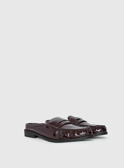 Faux Leather Slip On Loafers Cherry