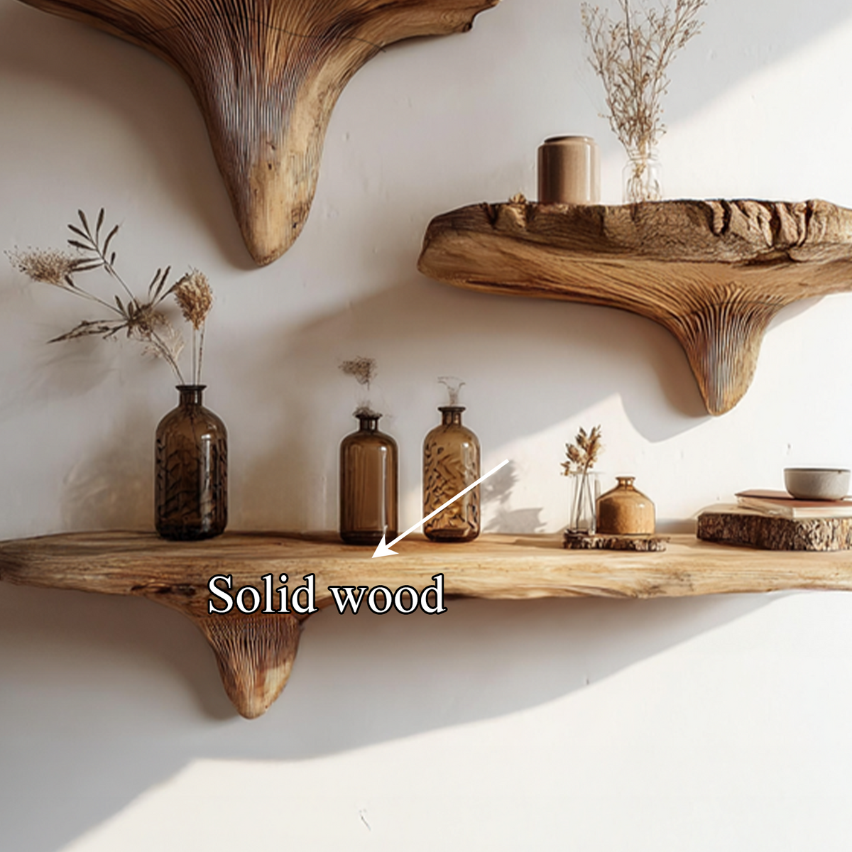 Mushroom Floating Shelf, Rustic Live Edge Wood Shelf for Living Room