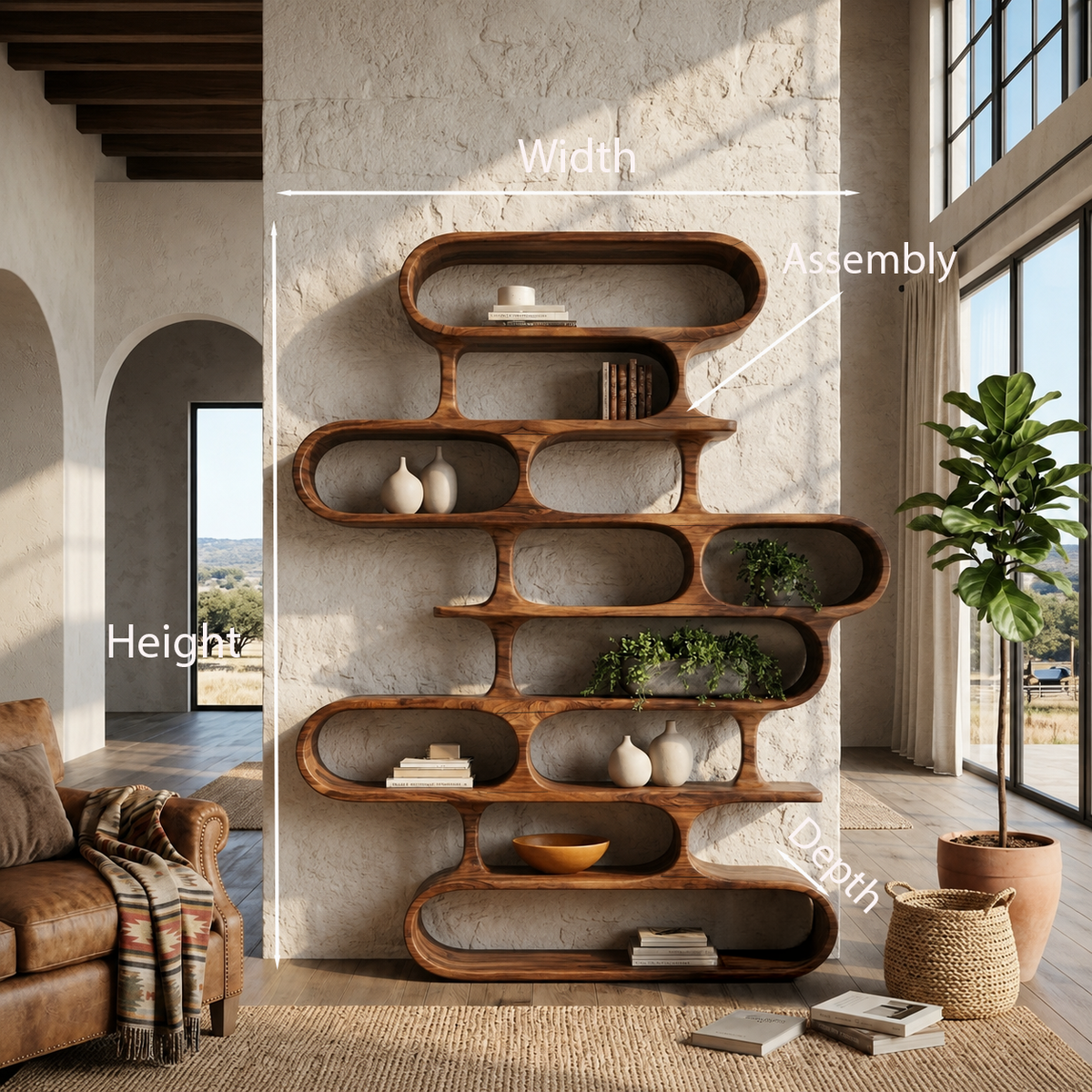 Sculptural Wood Bookshelf, Curved Organic Bookcase for Living Room