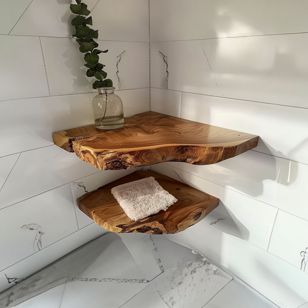Floating Corner Shelves, Solid Wood Wall Display Shelf for Decor