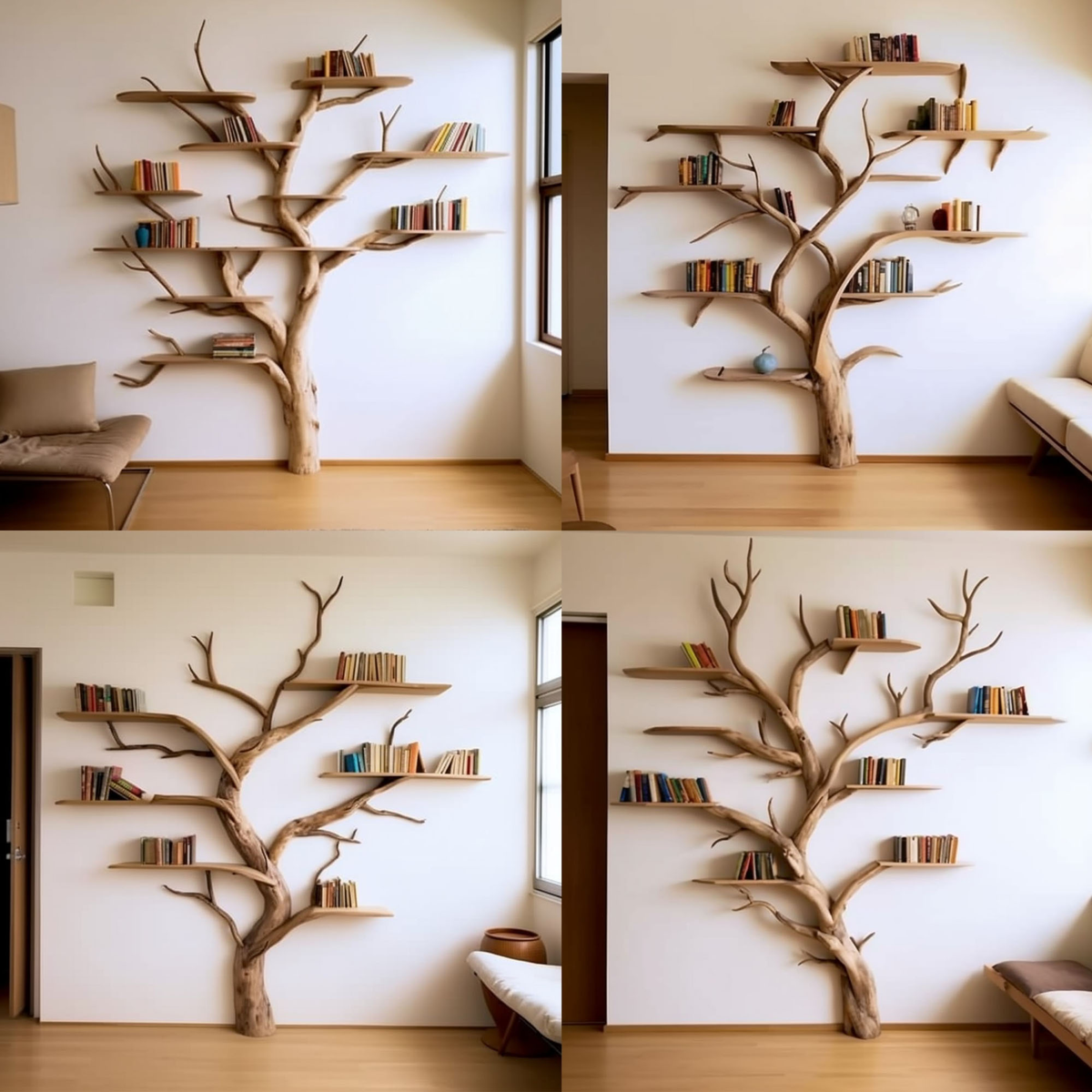 Wild Mulberry Tree Bookshelf Artistic Solid Wood Living Room Shelving