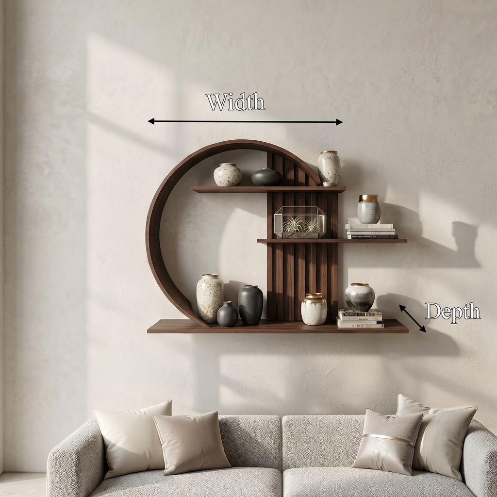 Modern Zen Wall Shelf Circular Slatted Wood Wall Decor